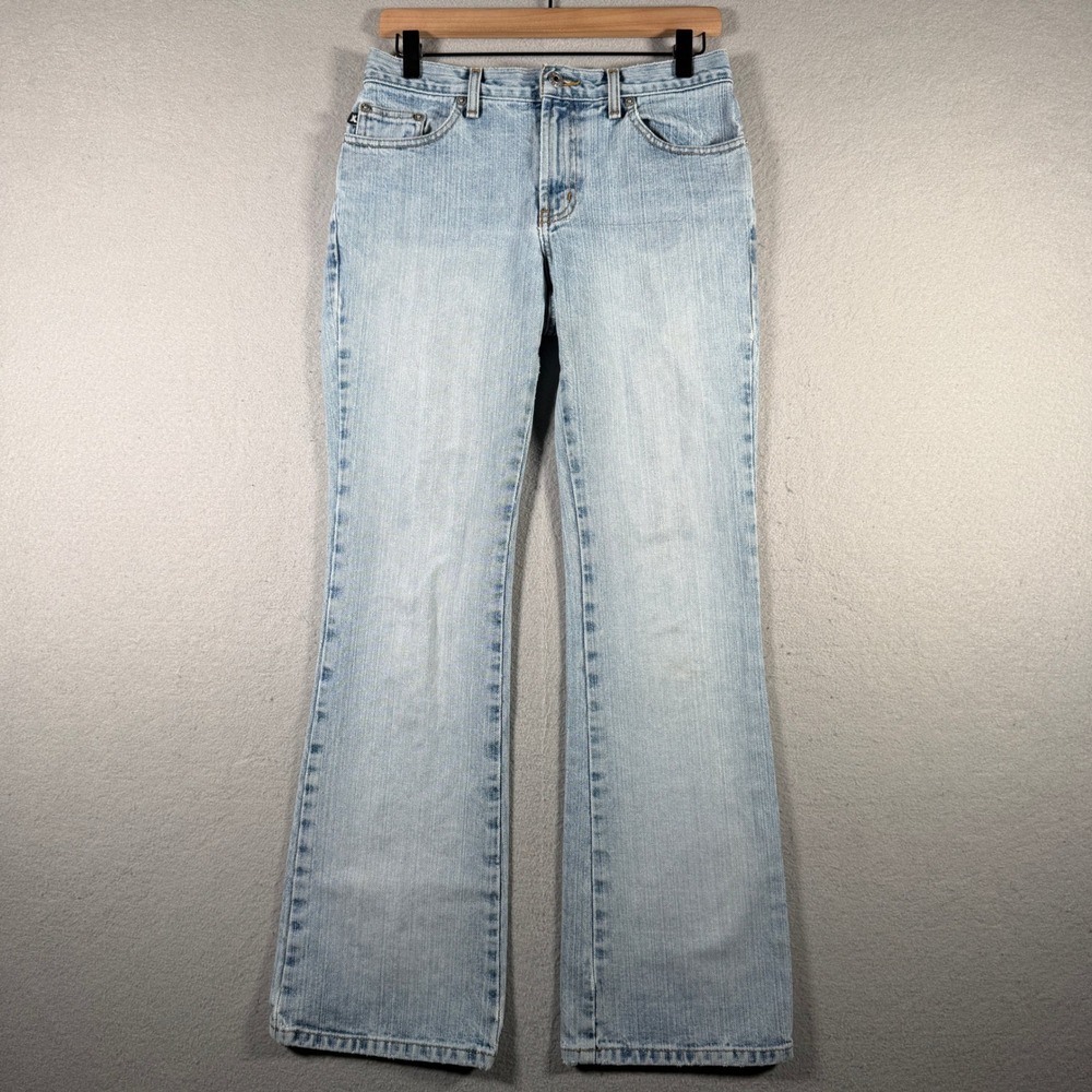 Express Jeans Womens 3/4 R Low Rise Flare Light Wash Blue Cotton Denim 15546